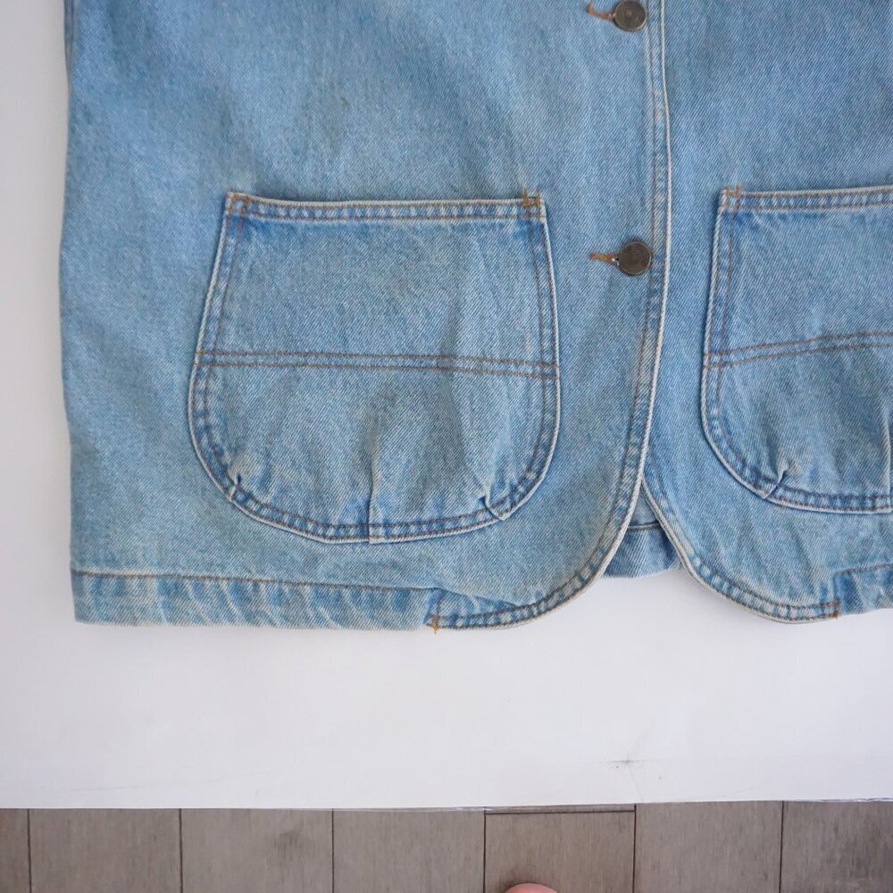 Vintage Sun Belt Blue Cotton Denim Jacket Noahs Ark Cabincore Farm Animals L - Picture 5 of 14